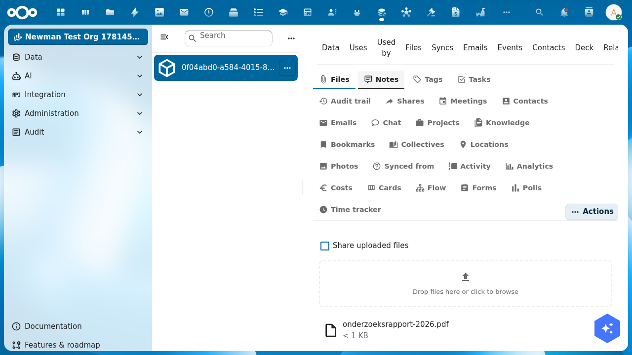 A document uploaded to a publication through the Files panel, with the share toggle